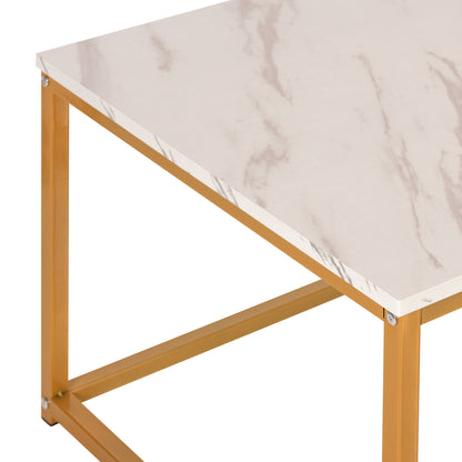 Coffee Table Saffron Hm8975.11 Melamine White Marble Look-gold Base 95x55x43.5hcm.