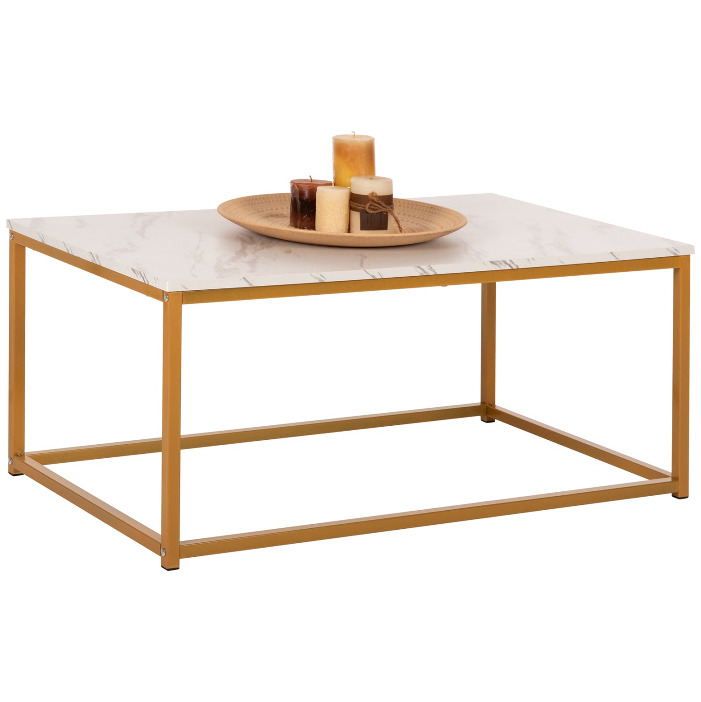 Coffee Table Saffron Hm8975.11 Melamine White Marble Look-gold Base 95x55x43.5hcm.