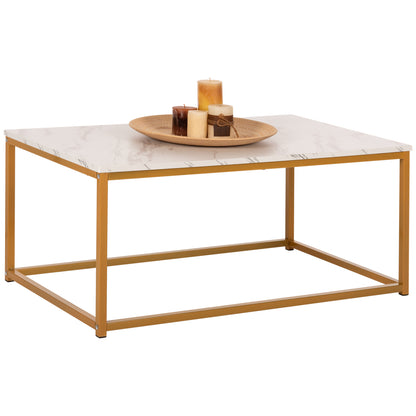 Coffee Table Saffron Hm8975.11 Melamine White Marble Look-gold Base 95x55x43.5hcm.