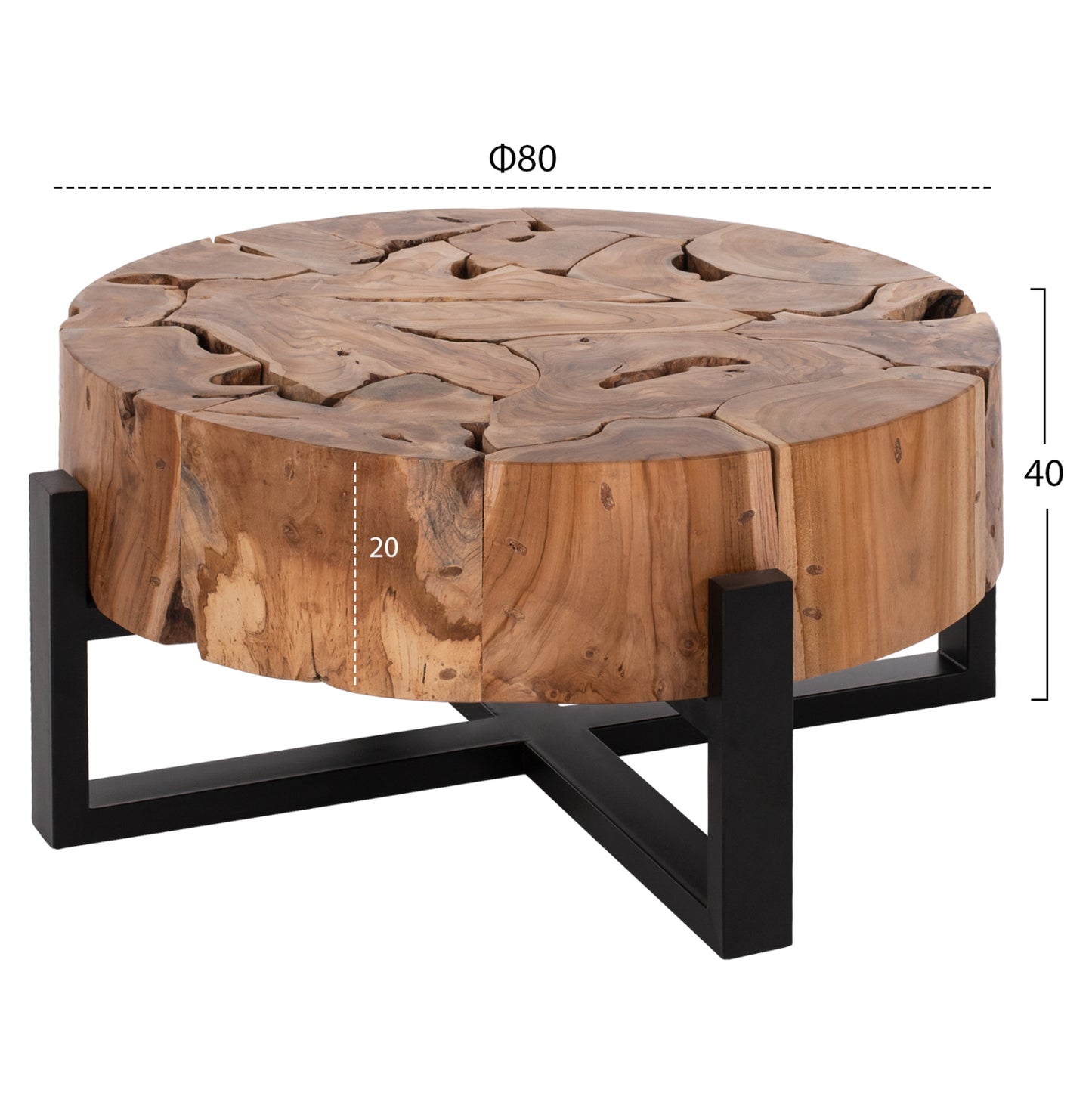 Coffee Table Mobley Hm9352 Round Solid Teak Natural Color Φ80x40h