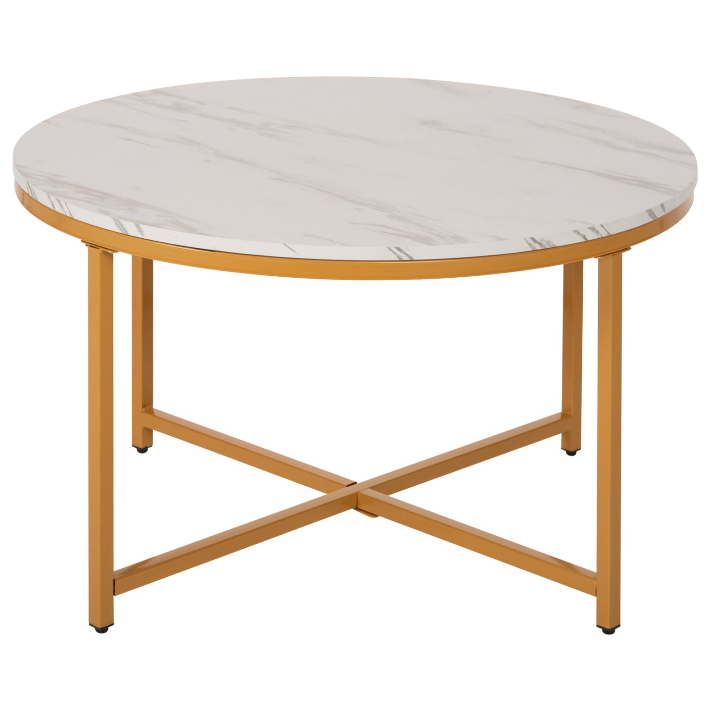 Coffee Table Hm9420.01 Melamine White Marble-gold Metal Legs Φ80x48,5hcm.