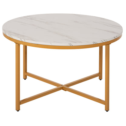 Coffee Table Hm9420.01 Melamine White Marble-gold Metal Legs Φ80x48,5hcm.