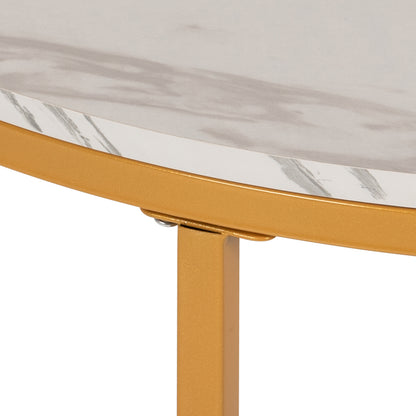 Coffee Table Hm9420.01 Melamine White Marble-gold Metal Legs Φ80x48,5hcm.