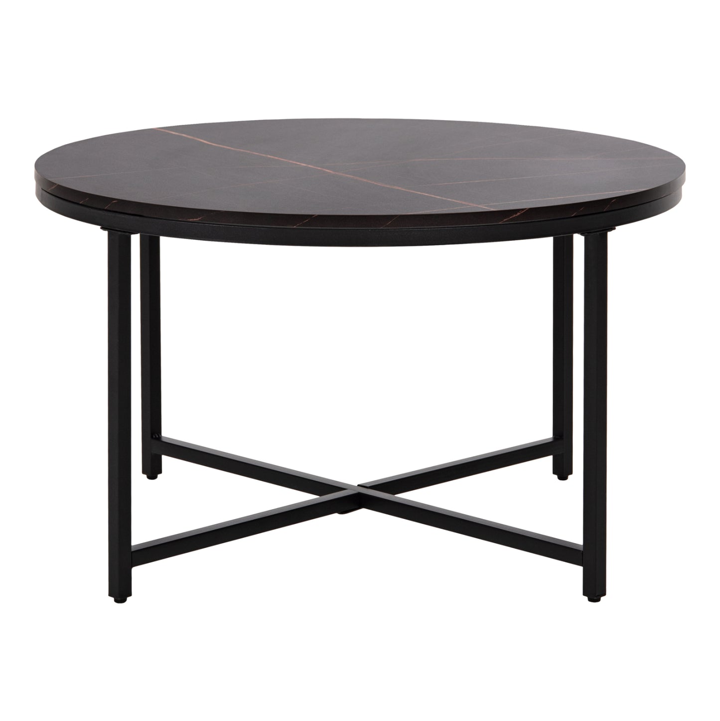 Coffee Table Hm9420.03 Melamine Black Marble-black Metal Legs Φ80x48,5hcm.