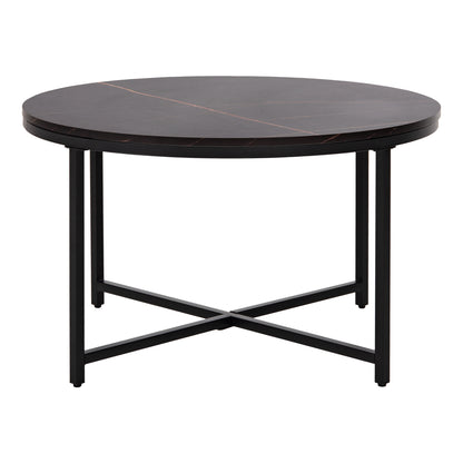 Coffee Table Hm9420.03 Melamine Black Marble-black Metal Legs Φ80x48,5hcm.