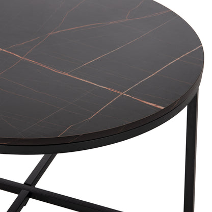 Coffee Table Hm9420.03 Melamine Black Marble-black Metal Legs Φ80x48,5hcm.