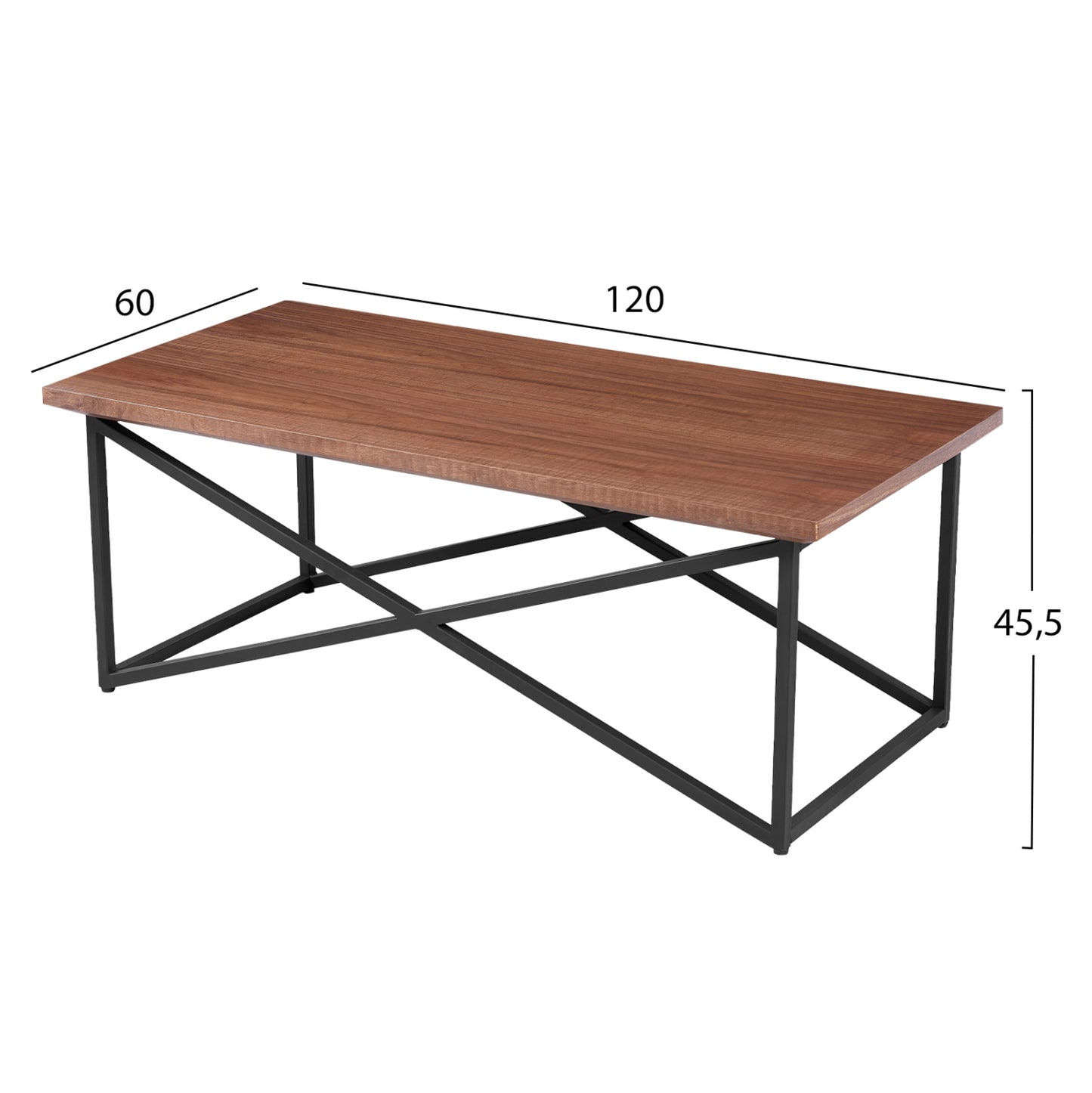 Coffee Table Hm9469.02 Mdf With Walnut Wood Veneer Top-black Metal Base 120x60x45,5hcm.