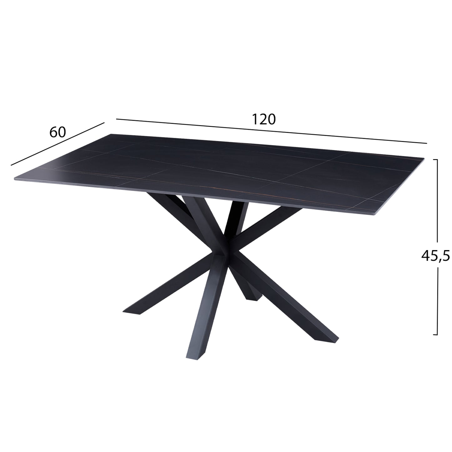 Coffee Table Hm9470.04 Black Marble Sintered Stone Top-black Metal Base 120x60x45,5hcm.