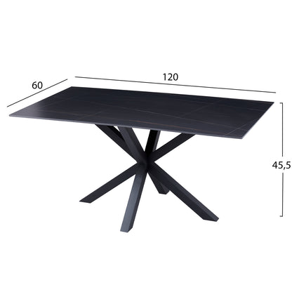 Coffee Table Hm9470.04 Black Marble Sintered Stone Top-black Metal Base 120x60x45,5hcm.