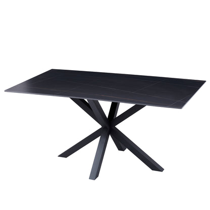 Coffee Table Hm9470.04 Black Marble Sintered Stone Top-black Metal Base 120x60x45,5hcm.