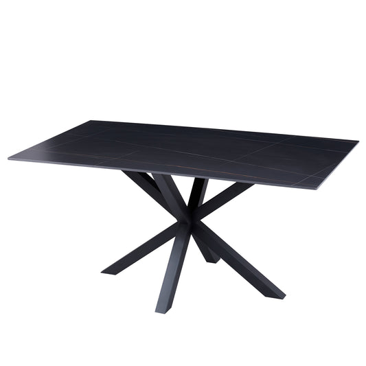 Coffee Table Hm9470.04 Black Marble Sintered Stone Top-black Metal Base 120x60x45,5hcm.