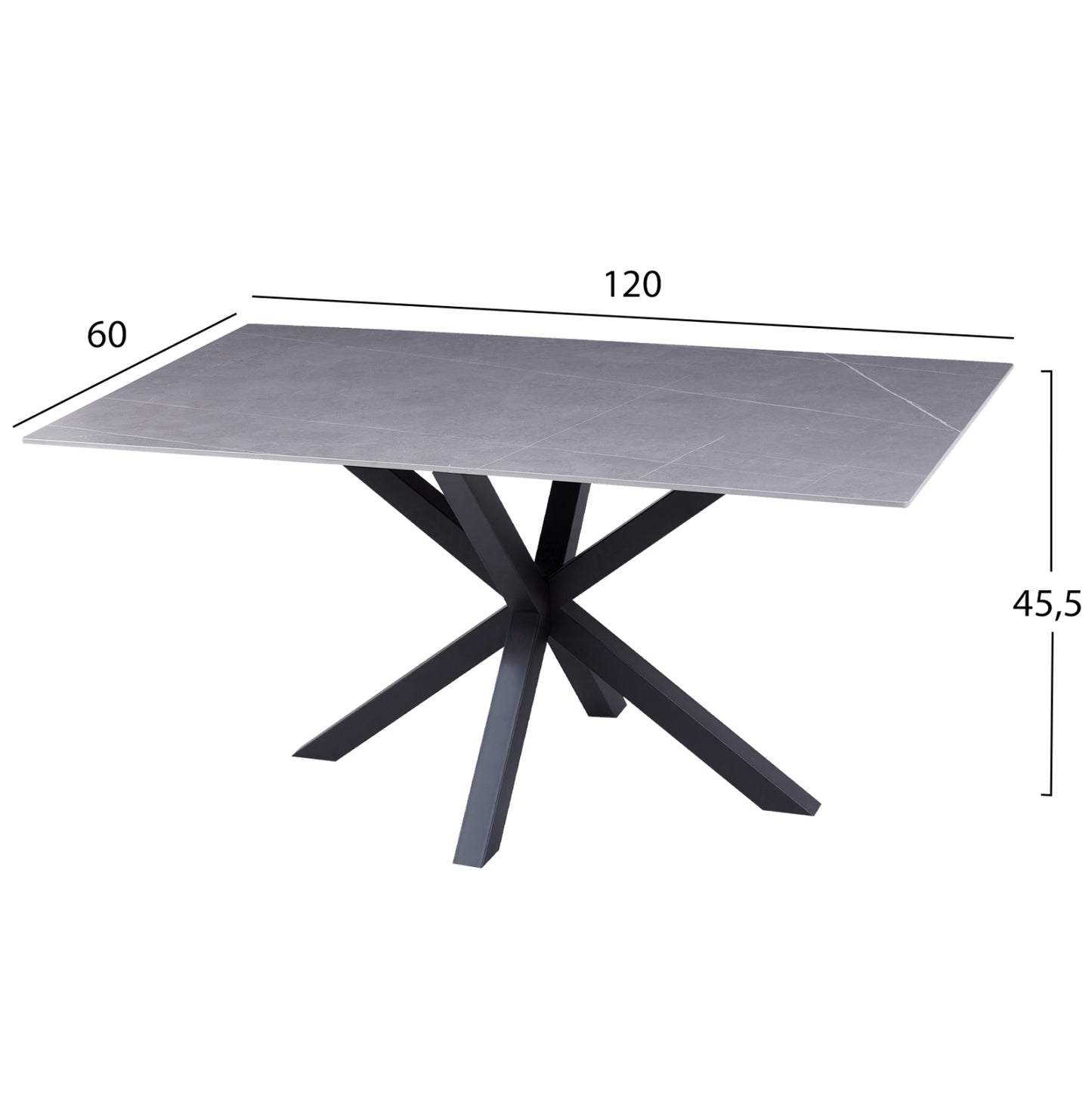 Coffee Table Hm9470.05 Grey Marble Sintered Stone Top-black Metal Base 120x60x45,5hcm.