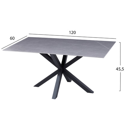 Coffee Table Hm9470.05 Grey Marble Sintered Stone Top-black Metal Base 120x60x45,5hcm.