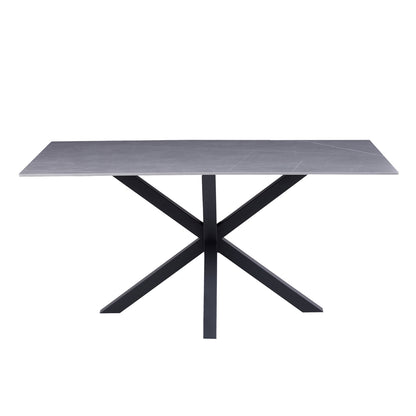 Coffee Table Hm9470.05 Grey Marble Sintered Stone Top-black Metal Base 120x60x45,5hcm.