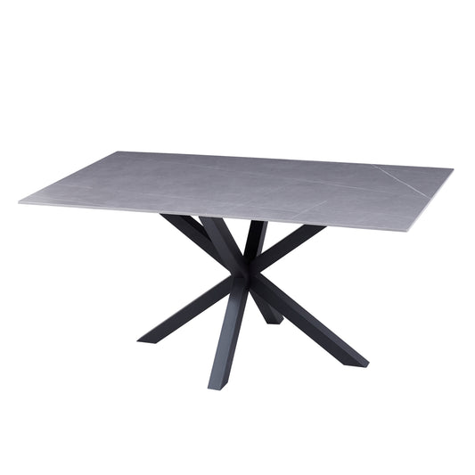 Coffee Table Hm9470.05 Grey Marble Sintered Stone Top-black Metal Base 120x60x45,5hcm.
