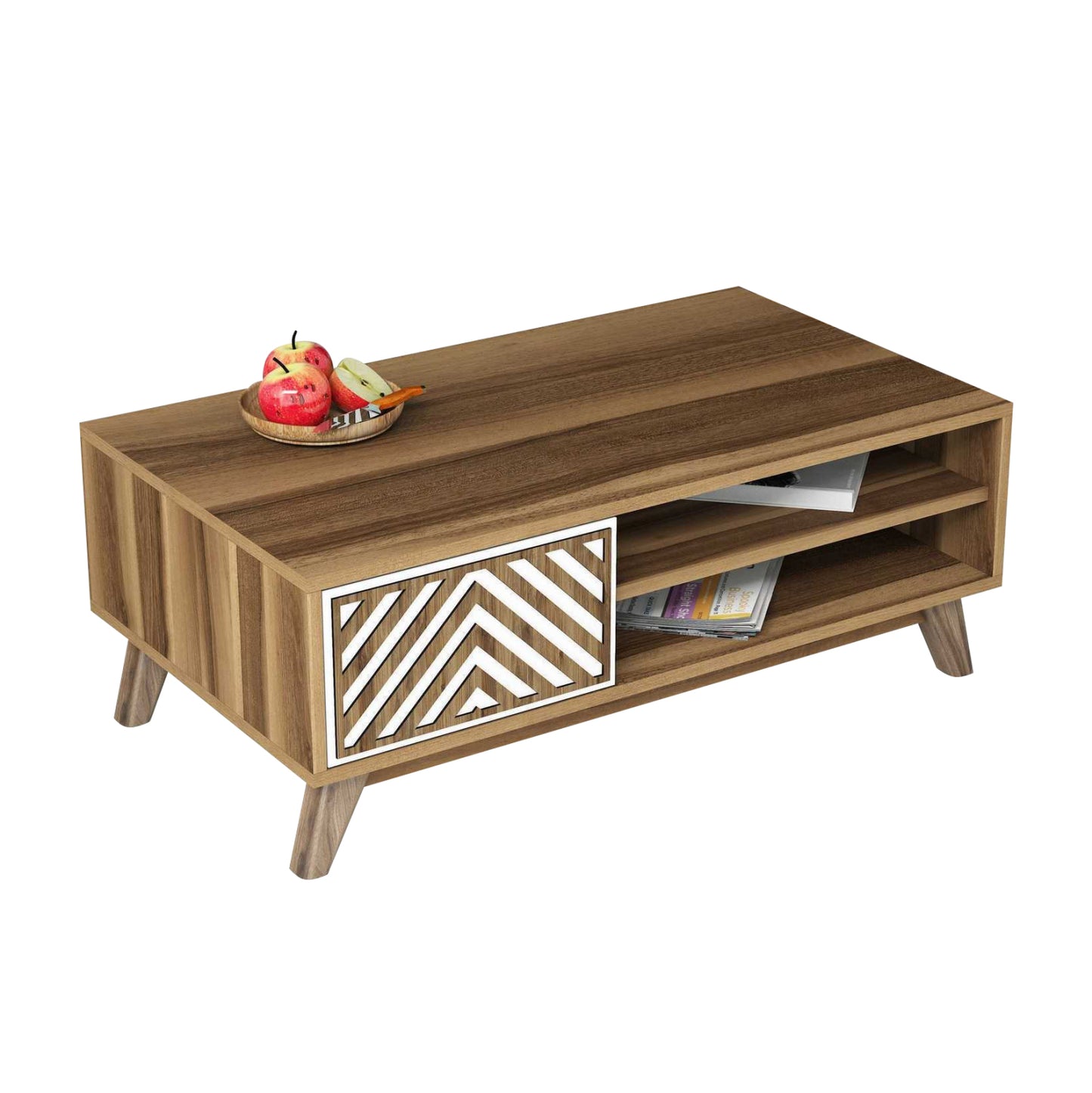 Coffee Table Hm9502.03 Melamine With Cabinet Walnut & White 105x60x38.2hcm.