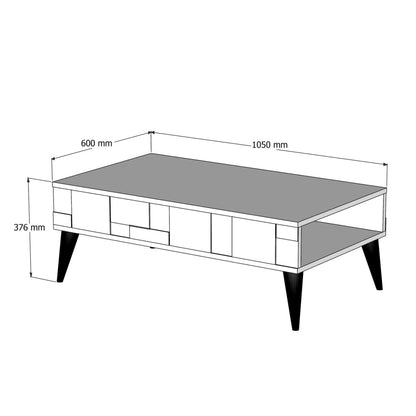 Coffee Table Hm9504.02 Melamine In Walnut-black Marble Look 105x60x37.6hcm.