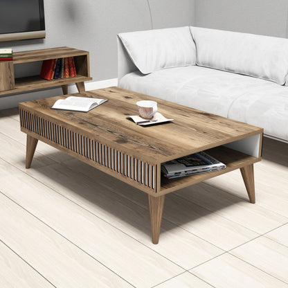 Coffee Table Hm9505.01 Melamine In Walnut Color With White Sides 105x60x34.6hcm.