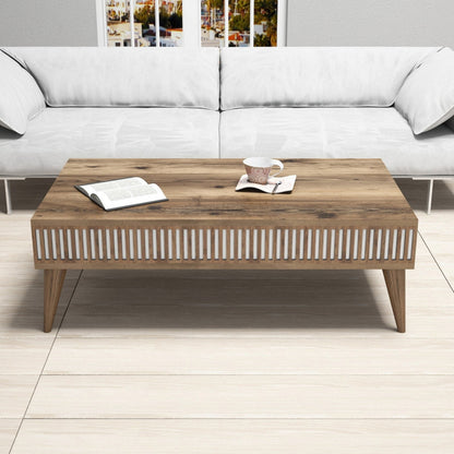 Coffee Table Hm9505.01 Melamine In Walnut Color With White Sides 105x60x34.6hcm.