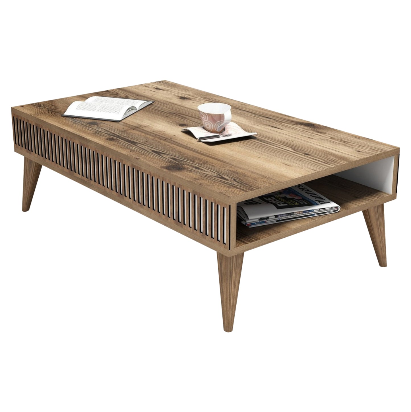 Coffee Table Hm9505.01 Melamine In Walnut Color With White Sides 105x60x34.6hcm.