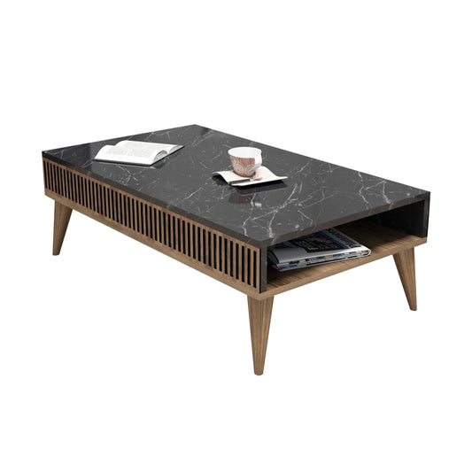 Coffee Table Hm9505.02 Melamine Walnut-black Marble-look Top 105x60x34.6hcm.