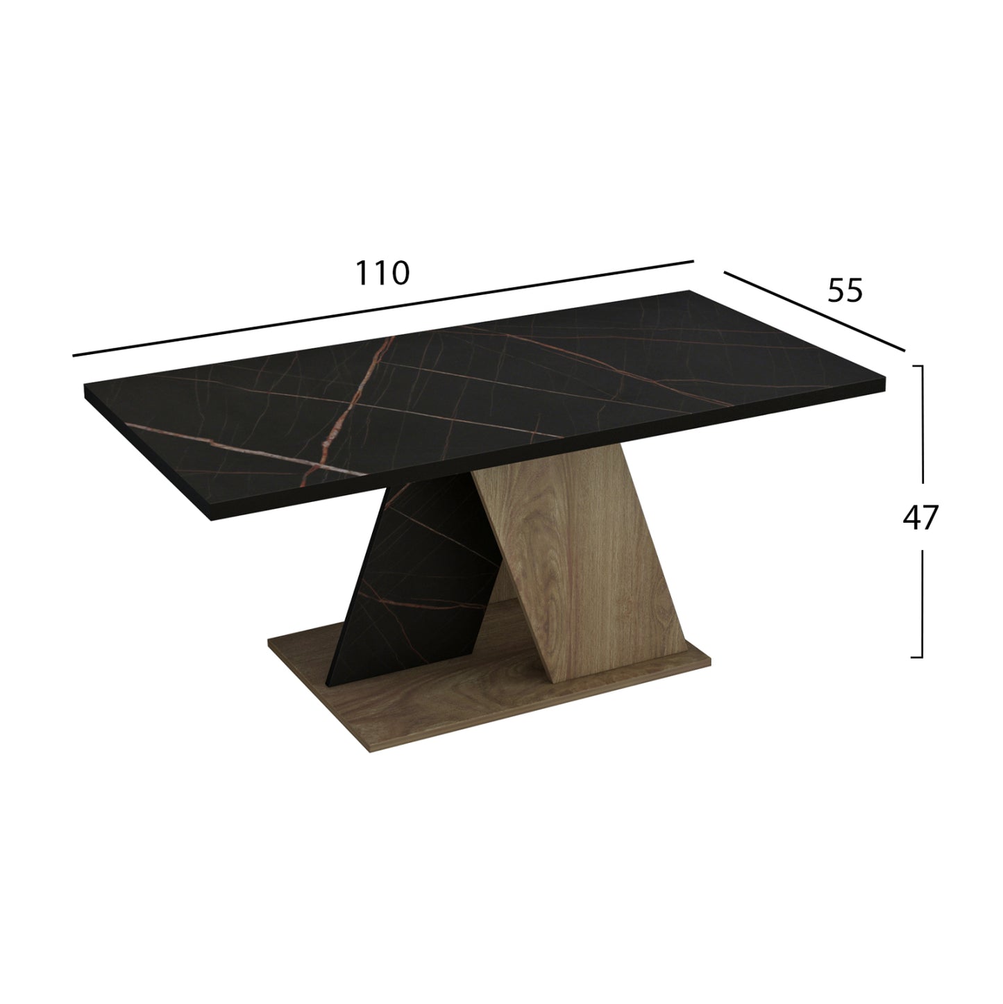 Coffee Table Dile Hm9528.03 Melamine In Natural-black Marble 110x55x47hcm.