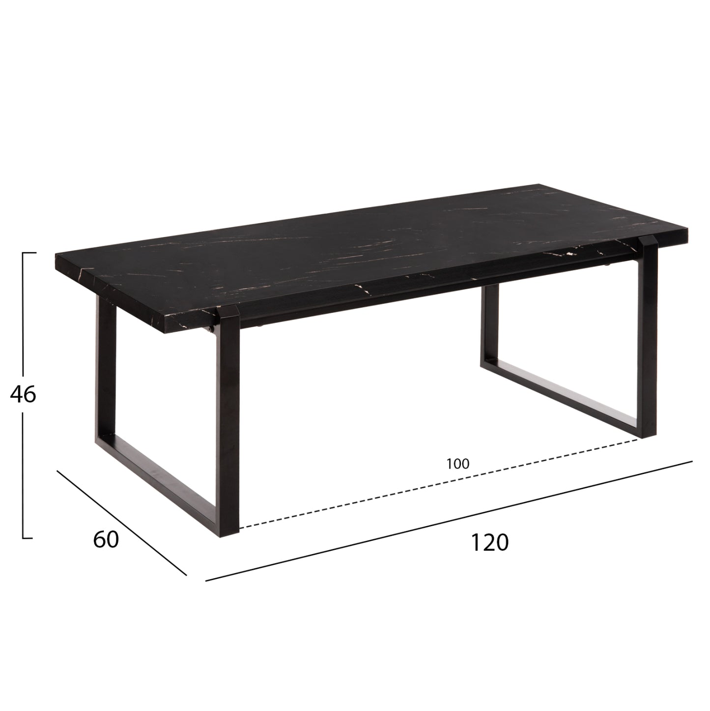 Coffee Table Shaben Hm9585.01 Mdf In Black Marble Tabletop-black Metal Base 120x60x46hcm.