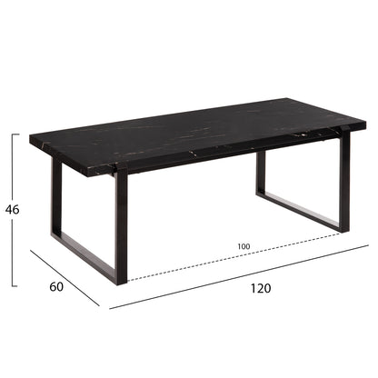 Coffee Table Shaben Hm9585.01 Mdf In Black Marble Tabletop-black Metal Base 120x60x46hcm.