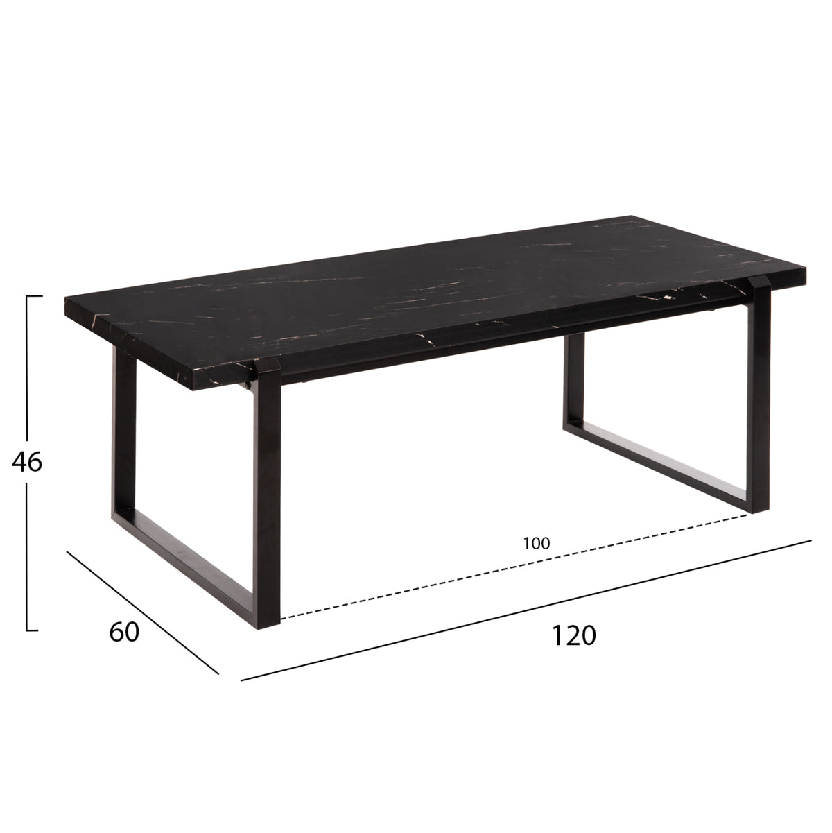Coffee Table Shaben Mdf In Black Marble Tabletop-black Metal Base 120x60xH46cm