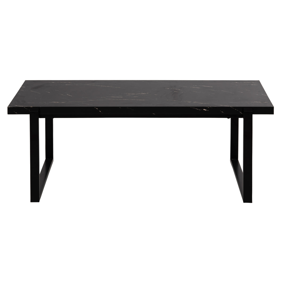 Coffee Table Shaben Mdf In Black Marble Tabletop-black Metal Base 120x60xH46cm