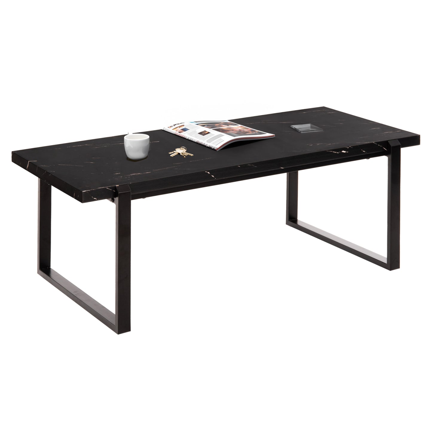 Coffee Table Shaben Hm9585.01 Mdf In Black Marble Tabletop-black Metal Base 120x60x46hcm.