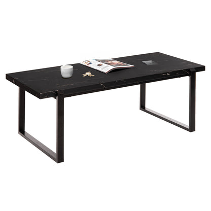 Coffee Table Shaben Hm9585.01 Mdf In Black Marble Tabletop-black Metal Base 120x60x46hcm.