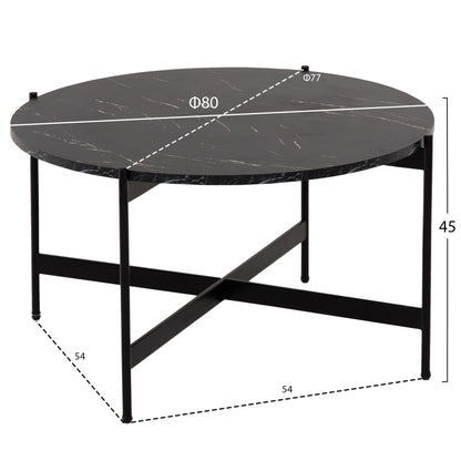 Coffee Table Hm9588.01 Mdf Black Marble Tabletop-black Metal Base Φ80x45hcm.