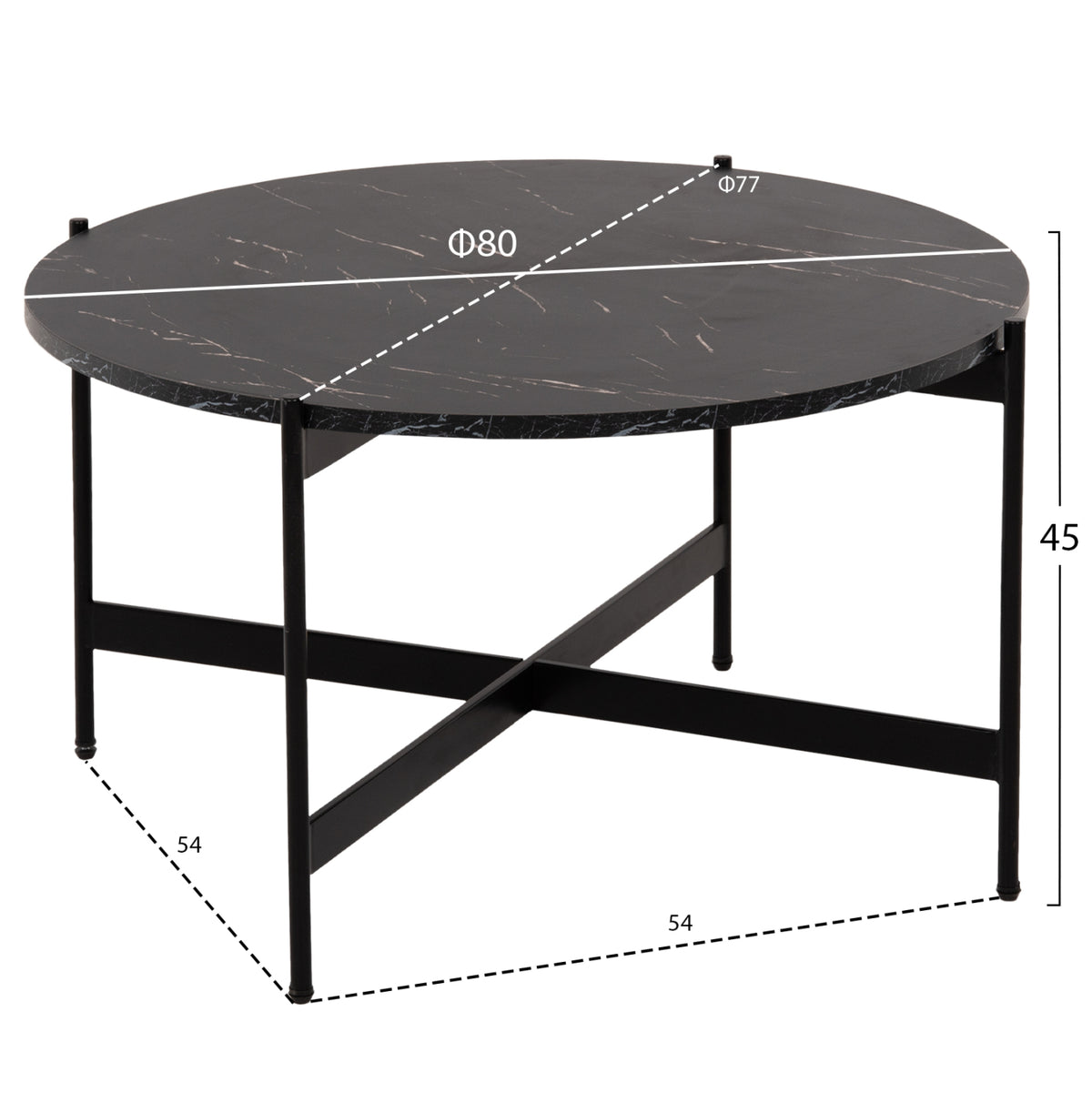 Coffee Table Hm9588.01 Mdf Black Marble Tabletop-black Metal Base Φ80x45hcm.