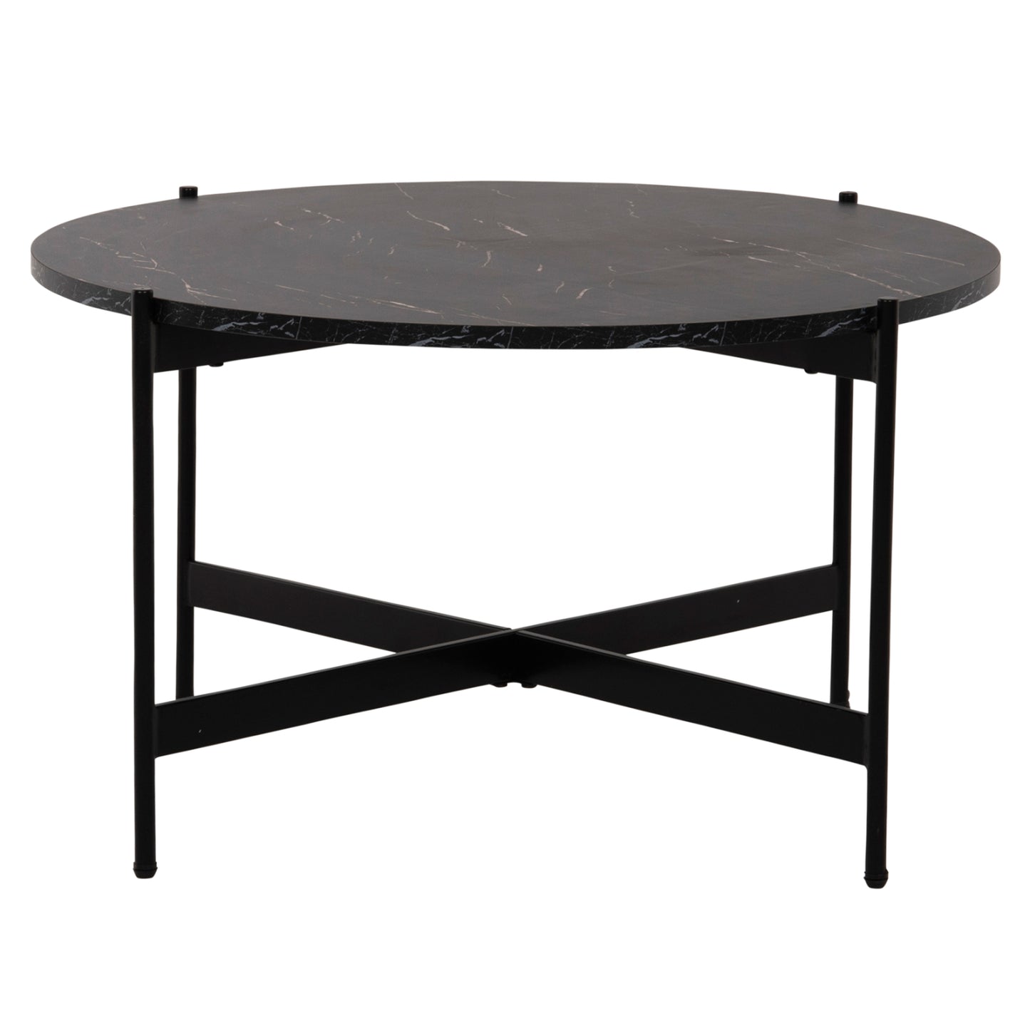 Coffee Table Hm9588.01 Mdf Black Marble Tabletop-black Metal Base Φ80x45hcm.