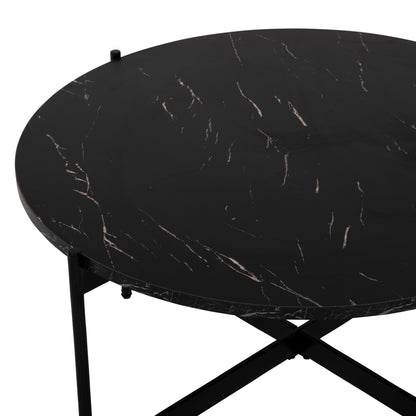 Coffee Table Hm9588.01 Mdf Black Marble Tabletop-black Metal Base Φ80x45hcm.