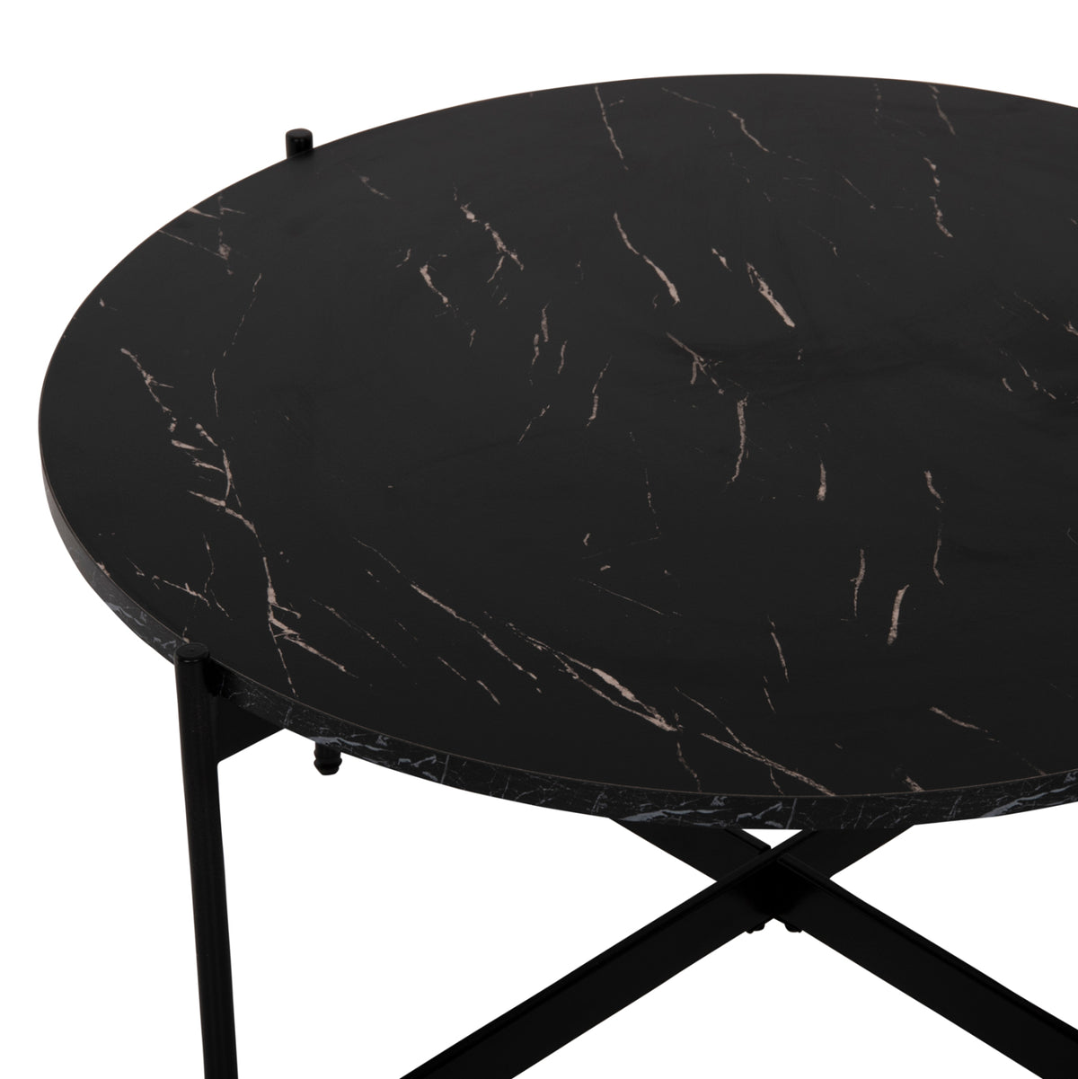 Coffee Table Hm9588.01 Mdf Black Marble Tabletop-black Metal Base Φ80x45hcm.