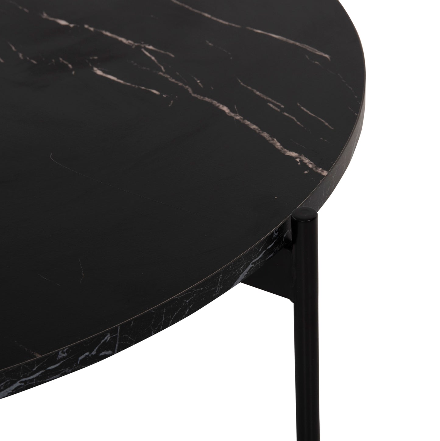 Coffee Table Hm9588.01 Mdf Black Marble Tabletop-black Metal Base Φ80x45hcm.