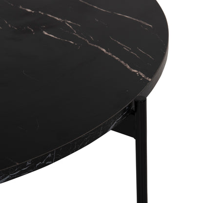 Coffee Table Hm9588.01 Mdf Black Marble Tabletop-black Metal Base Φ80x45hcm.