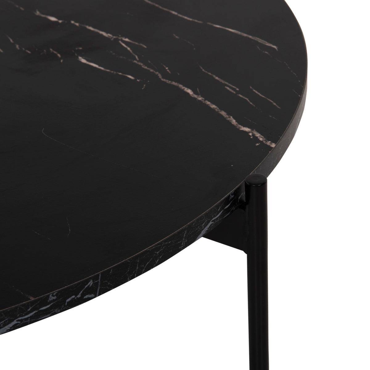 Coffee Table Hm9588.01 Mdf Black Marble Tabletop-black Metal Base Φ80x45hcm.