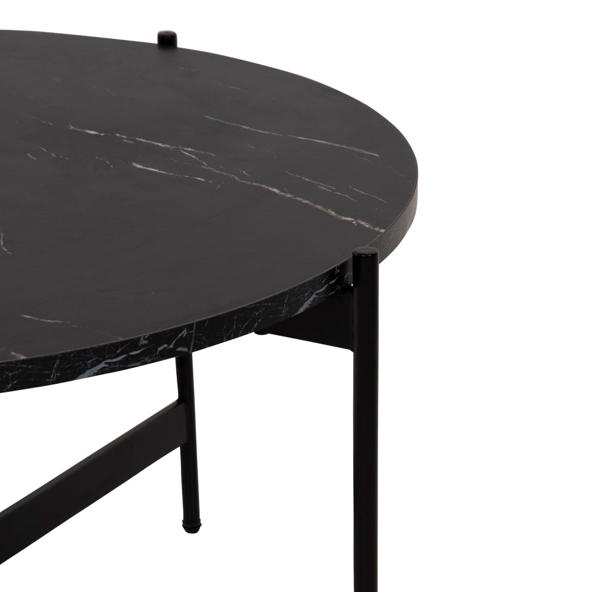 Coffee Table Hm9588.01 Mdf Black Marble Tabletop-black Metal Base Φ80x45hcm.