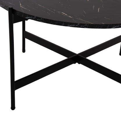 Coffee Table Hm9588.01 Mdf Black Marble Tabletop-black Metal Base Φ80x45hcm.