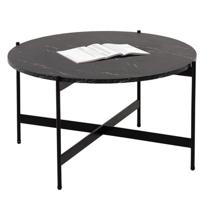 Coffee Table Hm9588.01 Mdf Black Marble Tabletop-black Metal Base Φ80x45hcm.