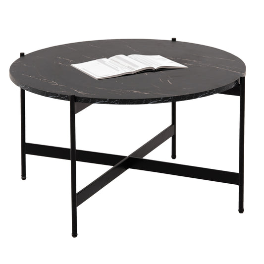 Coffee Table Hm9588.01 Mdf Black Marble Tabletop-black Metal Base Φ80x45hcm.