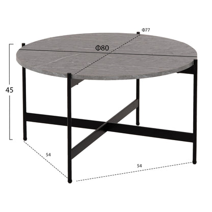 Coffee Table Hm9588.02 Mdf Grey Marble Tabletop-black Metal Base Φ80x45hcm.