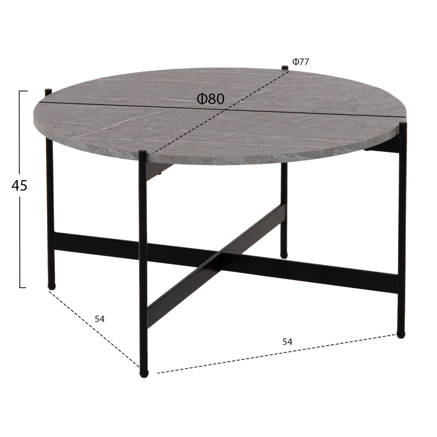 Coffee Table Hm9588.02 Mdf Grey Marble Tabletop-black Metal Base Φ80x45hcm.