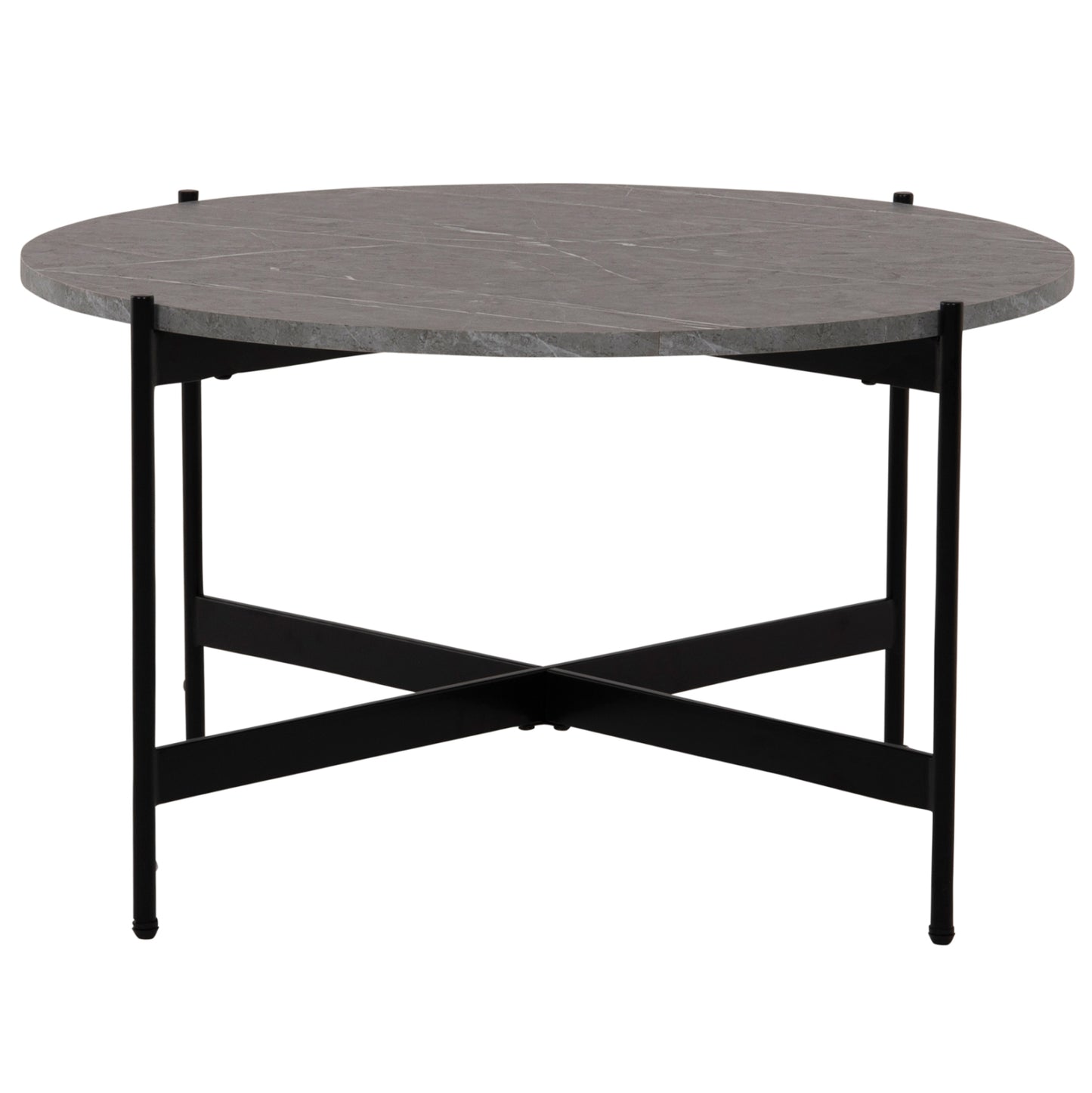 Coffee Table Hm9588.02 Mdf Grey Marble Tabletop-black Metal Base Φ80x45hcm.