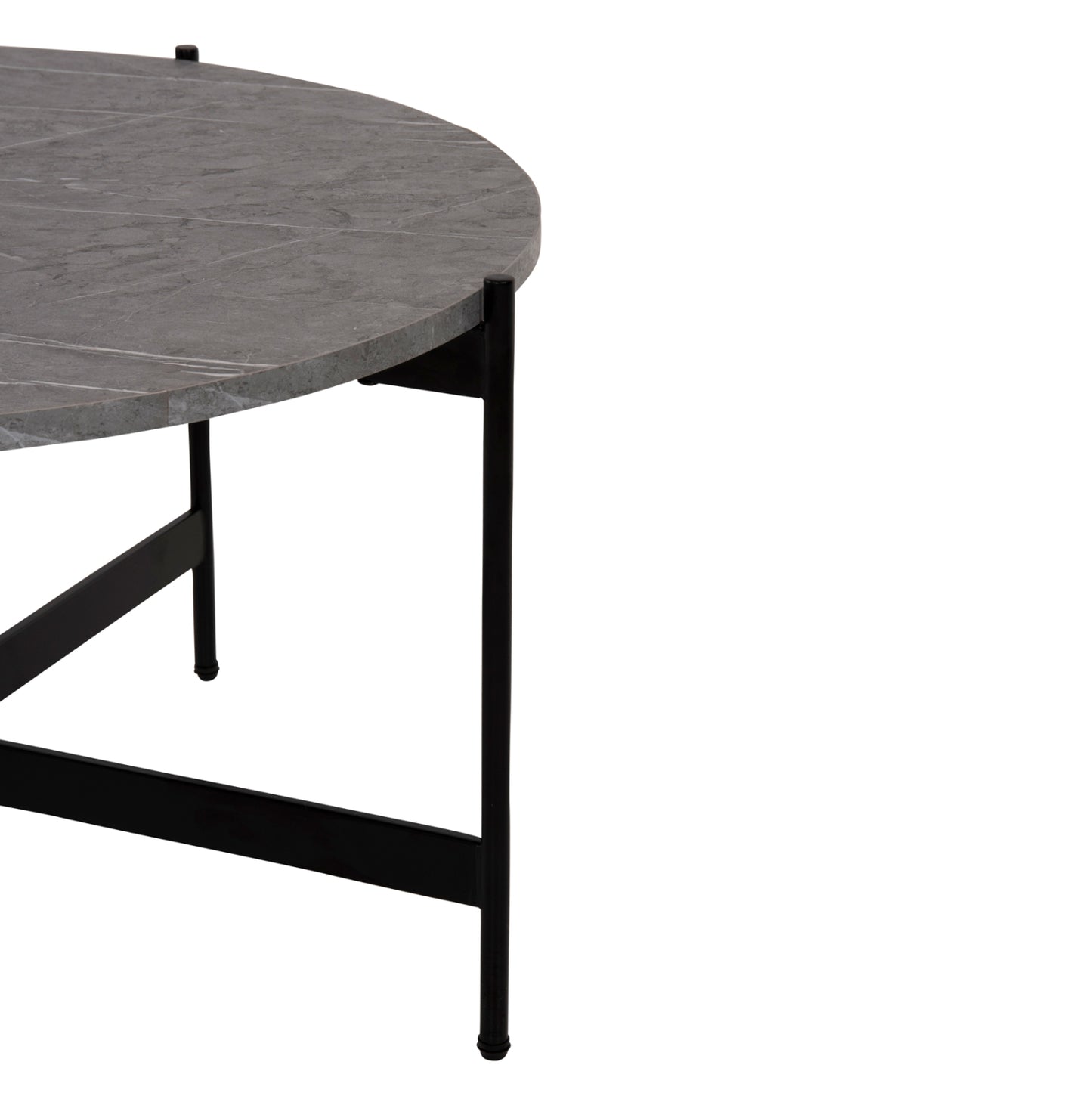 Coffee Table Hm9588.02 Mdf Grey Marble Tabletop-black Metal Base Φ80x45hcm.