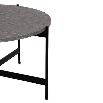 Coffee Table Hm9588.02 Mdf Grey Marble Tabletop-black Metal Base Φ80x45hcm.