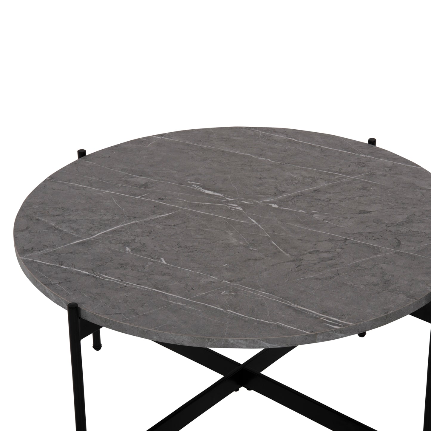 Coffee Table Hm9588.02 Mdf Grey Marble Tabletop-black Metal Base Φ80x45hcm.